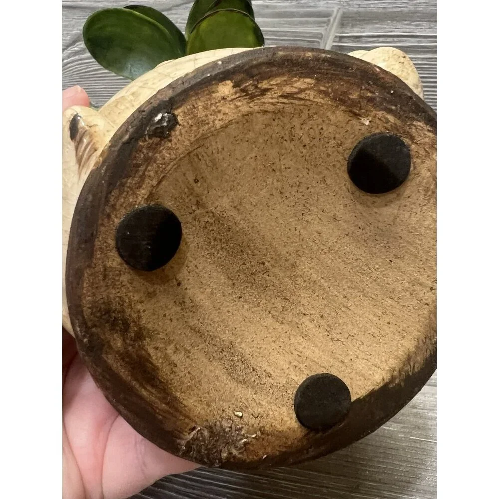 Rustic Crackled Owl Planter with Faux Succulents 9” Primitive Look Decor